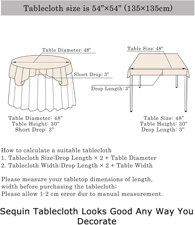 ShinyBeauty Turquoise Sequin Tablecloth, 54''x54'' Square, Elegant Table Overlay, All-Season Tablecover for Party, Event Decoration