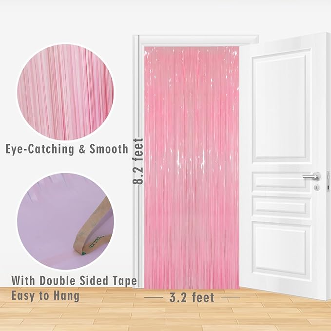 GOER 3.2 ft x 8.2 ft Metallic Tinsel Foil Fringe Curtains Party Photo Backdrop Party Streamers for Birthday,Graduation,New Year Eve Decorations Wedding Decor(1 Pack,Candy Pink)