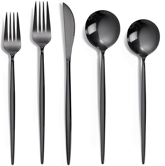 NOCCUR 40-Piece Stainless Steel Black Silverware Set for 8 - Black Utensils Set Include Knives Spoons and Forks for Home&Party