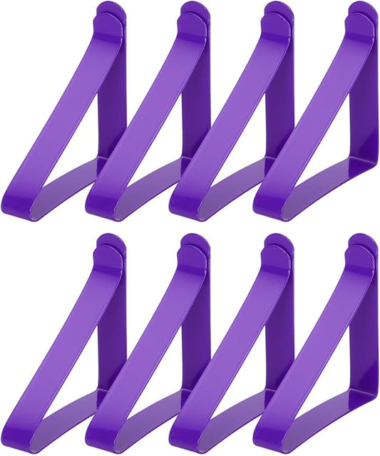 uxcell 8 Pack Tablecloth Clips, Stainless Steel Table Cloth Cover Clamps, 2.56" x 2.68" Windproof Holder Clips for Home Party Picnic Wedding Camping Dining Tables, Purple