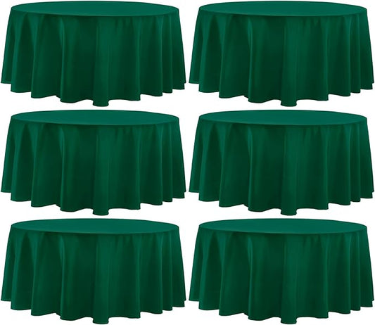 Round Tablecloth 132 Inch 6 Pack Dark Green Tablecloths Washable Decorative Linen Polyester Table Clothes Cover for Dining Table Banquets Buffet Parties and Wedding