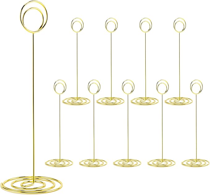 10Pcs Place Card Holder, Table Number Holders, Wire Picture Holder, Table Card Holders Stand, Photo Holder for Centerpieces, Wedding Reception, Party, Birthday (Gold)