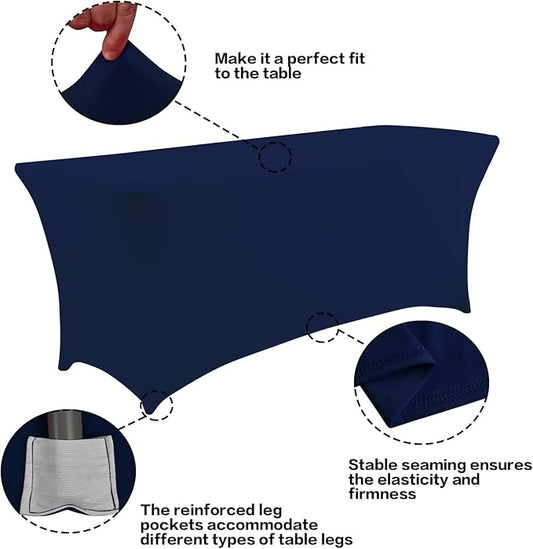 IVAPUPU 2 Pack 4FT Table Cloth for Rectangular Fitted Events Stretch Jean Blue Table Covers Washable Cover Spandex Tablecloth Protector for Party, Wedding, Cocktail, Banquet, Festival