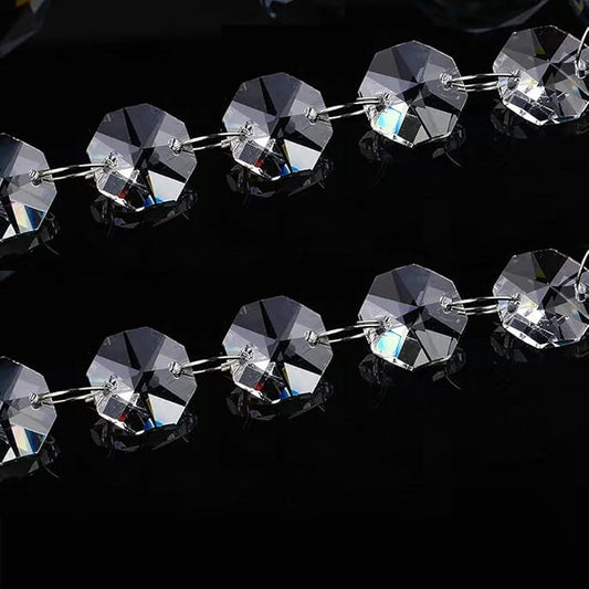 16FT Clear Crystal Glass Garland Strands,Hanging Chandelier Bead Chain,Hanging Ornament String Decorations for Centerpiece,Christmas Tree,Wedding, Party,Celebration