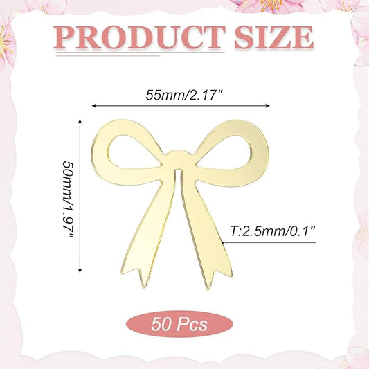 PATIKIL 50 Pcs Bow Drink Tags, Acrylic Wine Glass Charms Reusable Drink Markers for Party Wedding Birthday and Events Accessories, Mirror Gold