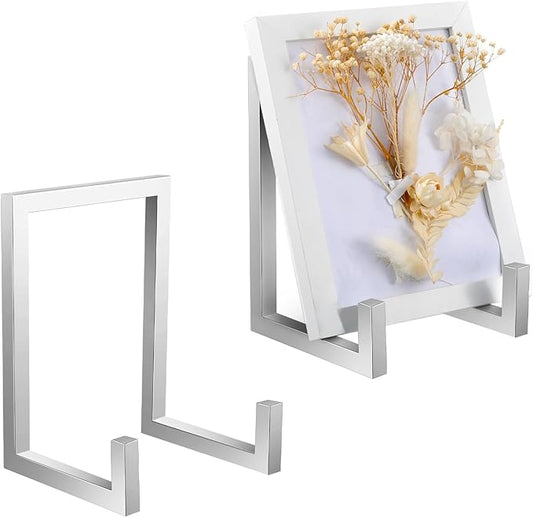 Sweetude 2 Pcs Large Plate Stands for Display Metal Frame Plate Holder Display Stand Decorative Table Top Easels for Picture, Book, Platter, Photo Easel(Silver,8 Inch)