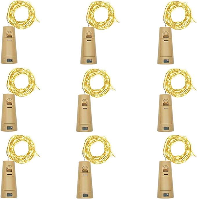 Wine Bottle Lights with Cork, Battery Operated 9 Pack 20 LED Cork Shape Silver Wire Fairy Mini String Lights(No Bottles) for DIY, Party, Decor, Christmas, Halloween,Wedding (9, Warm White)