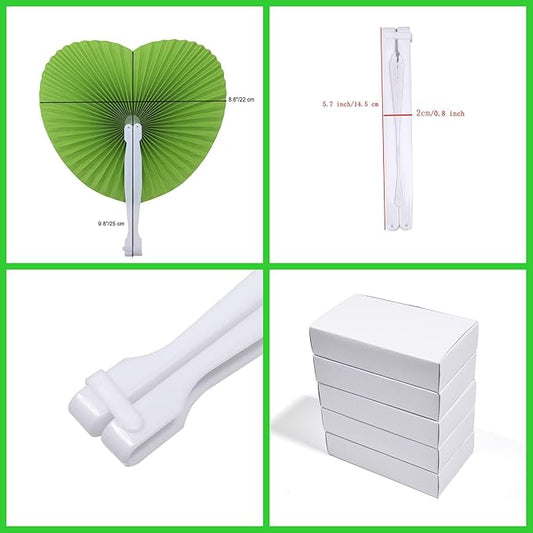 12 Packs Decorative Paper Folding Hand Fans Handheld,Grass Green Heart Foldable Wedding Fans Chinese and Japanese Fans Bulk for Bridal Guest Church Party Favors Dancing Birthday DIY