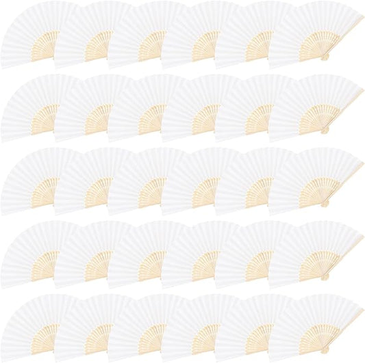 MCEAST 30 Pieces Silk Folding Fans with Bamboo Frames, Handheld Fan Foldable Fan for Wedding Gifts, Party Favors, Home Decoration, White