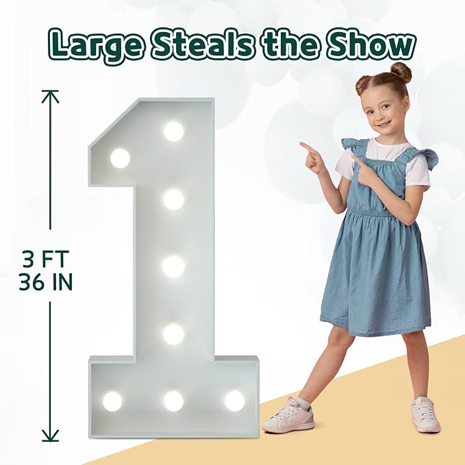 Marquee Numbers 3 Feet Tall Big Light Up Numbers 30th Birthday Decorations Women Men White Anniversary Party Decor Large Cardboard Prop Backdrop Sign 30