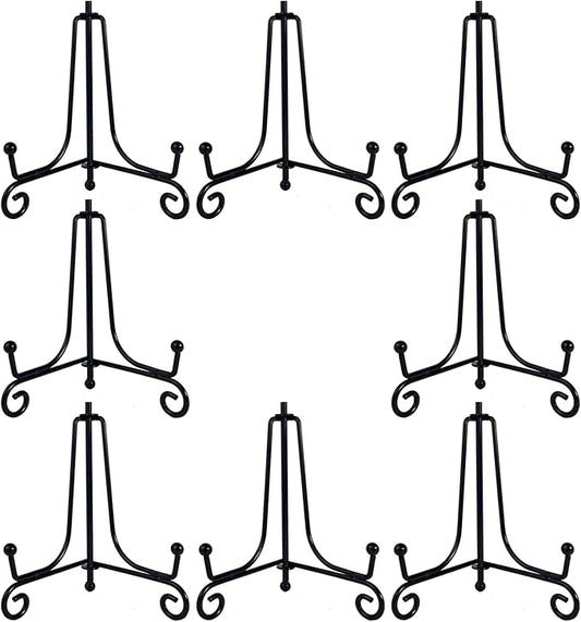 8PCS Premium Black Iron Plate Stands for Display 4 Inch, Decorative Solid Metal Plate Holders for Displaying, Mini Easel, Frame, Book, Card, Plaque, Bowl, Picture Stands for Display