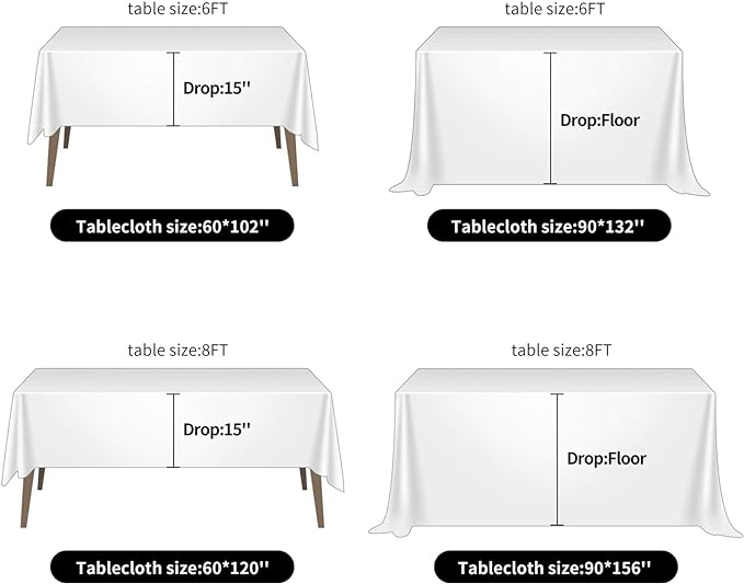Ascoza 12pack 60x102 Inch White Rectangular Tablecloth 6 Feet Table Cloth in Polyester Fabric for Wedding/Banquet/Restaurant/Parties
