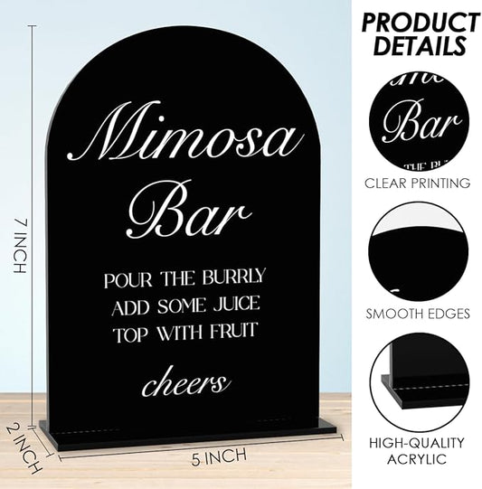 Black Mimosa Bar Sign, Open Bar Signs, Wedding Engagement Bridal Shower Decor for Reception Ceremony Party, Weddings Acrylic Sign