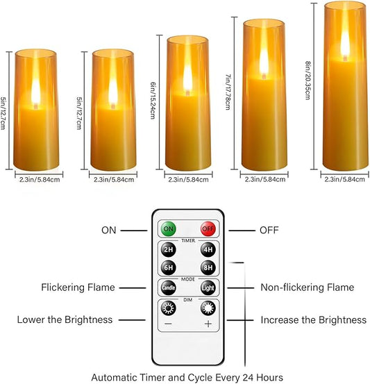 Flameless LED Candles, Upgraded Realistic Flickering Flame Battery Operated Candles with Remote Timer, Acrylic Electric Set of 5 for Romantic Ambiance and Home Decoration (Gold)