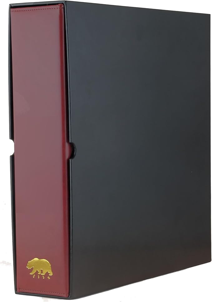 Ursae Minoris Estate Library Deluxe 4 Q-Ring Large Format Binder for Up to 1200 Sports/Trading Cards - Burgundy with Black Slipcase