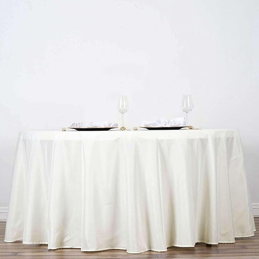 Efavormart Round Tablecloth, 120 Inch Stain & Wrinkle Resistant Washable Table Cloth, Decorative Polyester Fabric Table Cover for Banquet, Wedding, Dining - Ivory