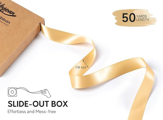 Champagne Satin Ribbon 7/8 Inch 50 Yards Double-Faced Polyester Ribbons for Hair Bows Gift Wrapping Crafts Floral Bouquet Wedding Invitations