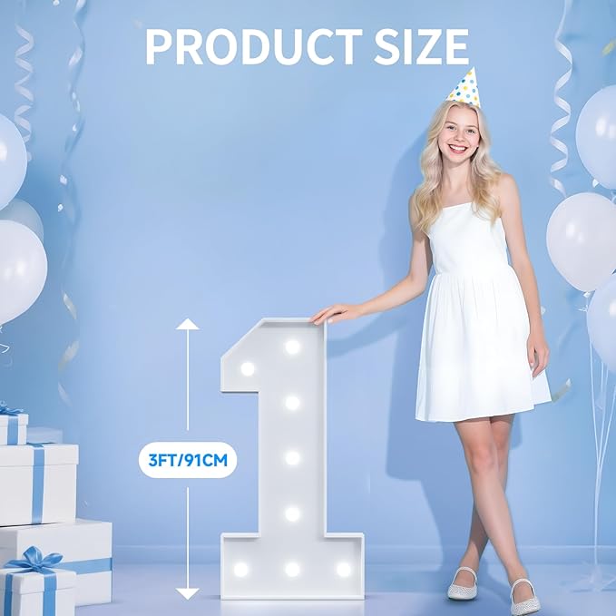 3FT Marquee Numbers 2 for 2nd, 20th Birthday Party Decorations, Large Light Up Number 2 Sign for Anniversary Decor, Backdrop, Big Marquee Number, Pre-Cut Foam Board Kit