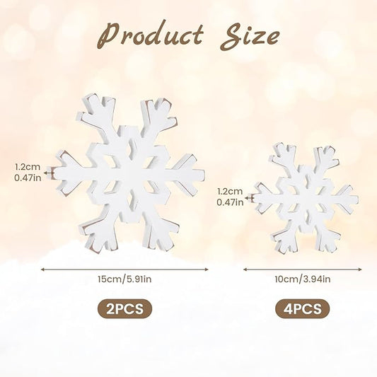 Snowflake Decorations Christmas Decor 6Pcs Winter White Wooden Snowflakes Standing Christmas Tiered Tray Decor Winter Wonderland Decorations for Indoor Home Xmas Table Shelf Fireplace Mantel