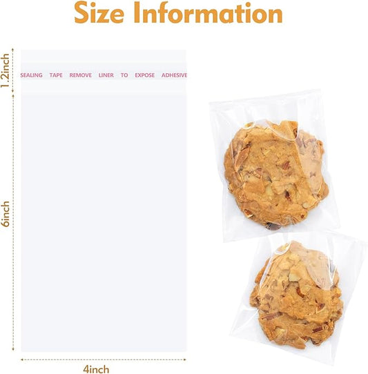 200 Pcs Clear Cellophane Bags 4 x 6 inches Cookie Bags, Self Sealing Cellophane Bags Resealable Cookie & Candy Bags for Party, Christmas, Family Baking Supplies