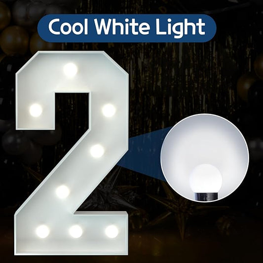 Marquee Numbers 3 Feet Tall Big Light Up Numbers 2nd 21st 25th Birthday Decorations Girl Boy Graduation Decorations 2025 White Anniversary Party Decor Large Cardboard Prop Backdrop Sign 2
