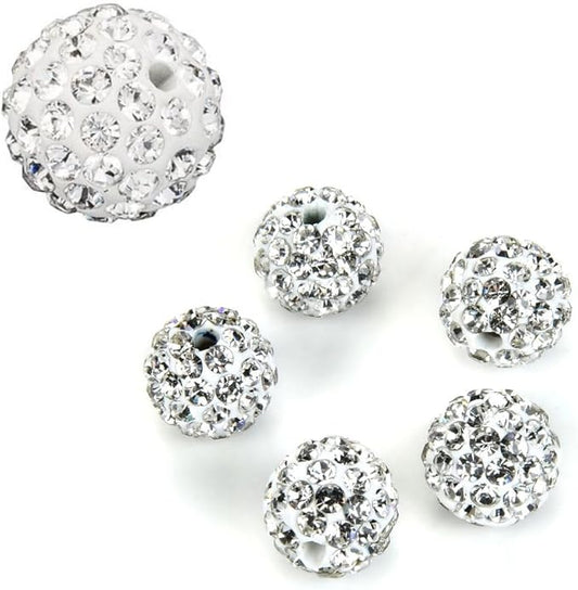 50pcs Adabele Grade A Suncatcher Crystal Rhinestone Pave Loose Beads 12mm Clear White Polymer Clay Disco Ball Spacers Compatible with Shamballa All Craft Jewelry Making DB12-1