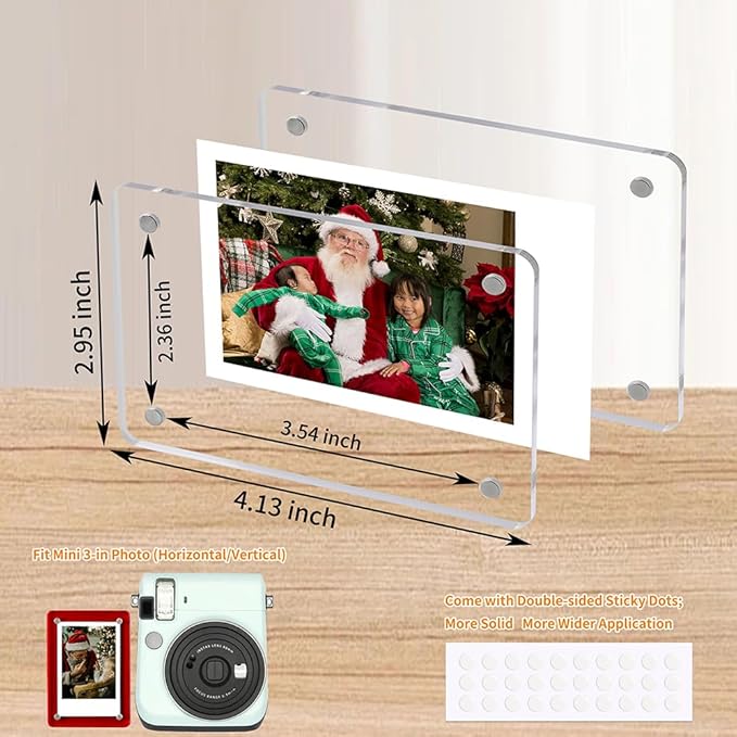 Mini Magnetic Photo Frames for Refrigerator, 2.36x3.54" Acrylic Magnetic Colorful Picture Frames, 2x3 Mini Film Display Compatible with Instax/Polaroid Camera Photo for Fridge/Locker, 6 Pack