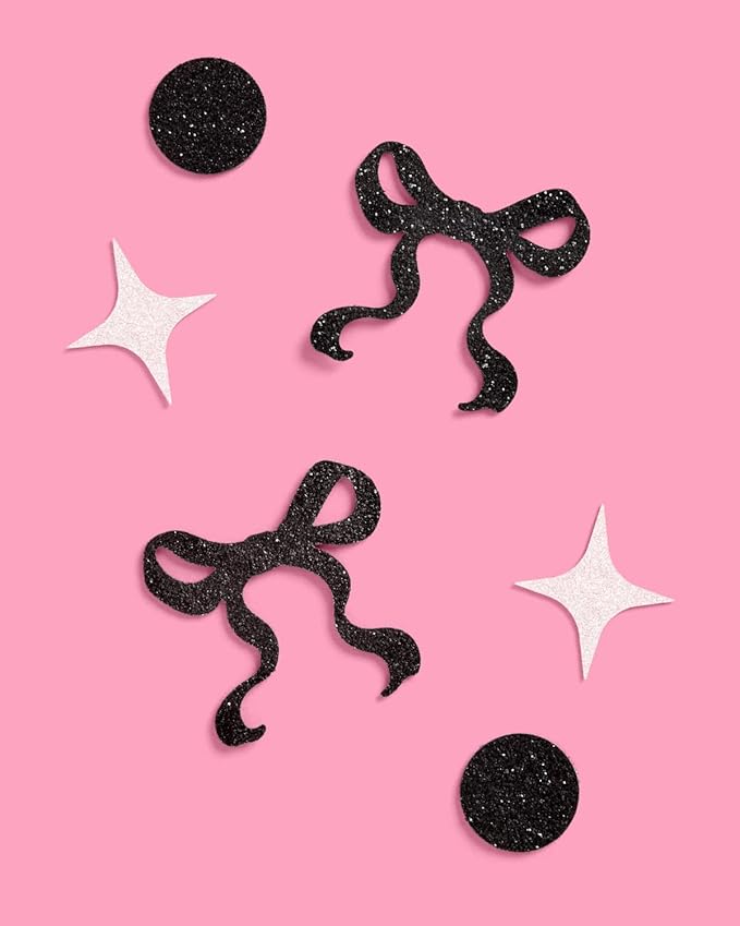 xo, Fetti Black Bow Glitter Confetti - 200 pc | Bachelorette Decorations, Birthday Table Decor, Gothic Party Supplies, Emo Shower Tablescape
