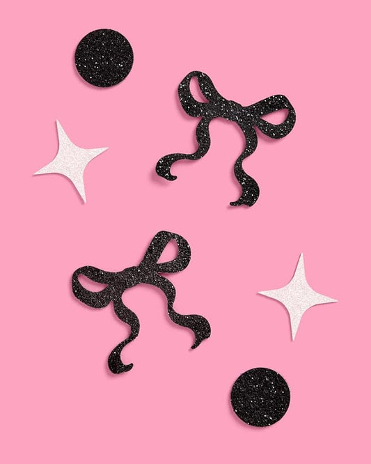 xo, Fetti Black Bow Glitter Confetti - 200 pc | Bachelorette Decorations, Birthday Table Decor, Gothic Party Supplies, Emo Shower Tablescape