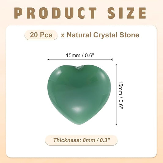 PATIKIL 20 Pcs Natural Heart Shaped Crystal Stone, 0.6 Inch Mini Polished Love Gemstone Crystal, Pocket Rock Engraved Worry Stones for Women Gifts Meditation, Clear Green