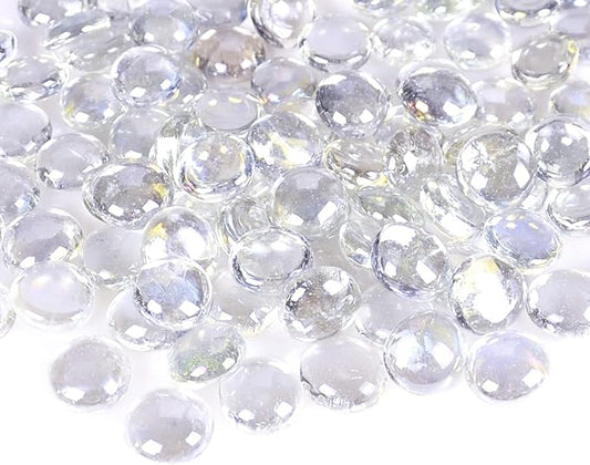 KINGOU Flat Glass Gems/Marbles/Stones/Beads for Vase Filler, Table Scatter, Games - 1 Lbs (17-19mm, Approx. 3/4") (Clear, Standard)