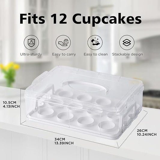 Cupcake Carrier with Lid and Handle,Cookie, Cake, Cupcake and Brownie Storage Carrier, Holds 12 Standard Cupcakes