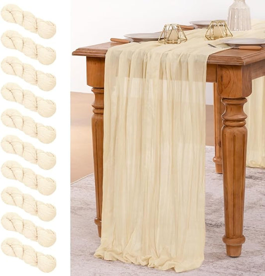 MLMW 10 Pack Beige Table Runner Cheesecloth Boho Gauze Rustic Cheese Cloth Table Runner 160 inch Sheer 13.3ft for Thanksgiving Wedding Party Baby Bridal Shower Birthday
