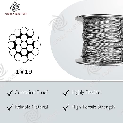 Laureola 1/8" Type-1x19 Grade-316 Stainless Steel Cable Railing Wire Rope - 800ft