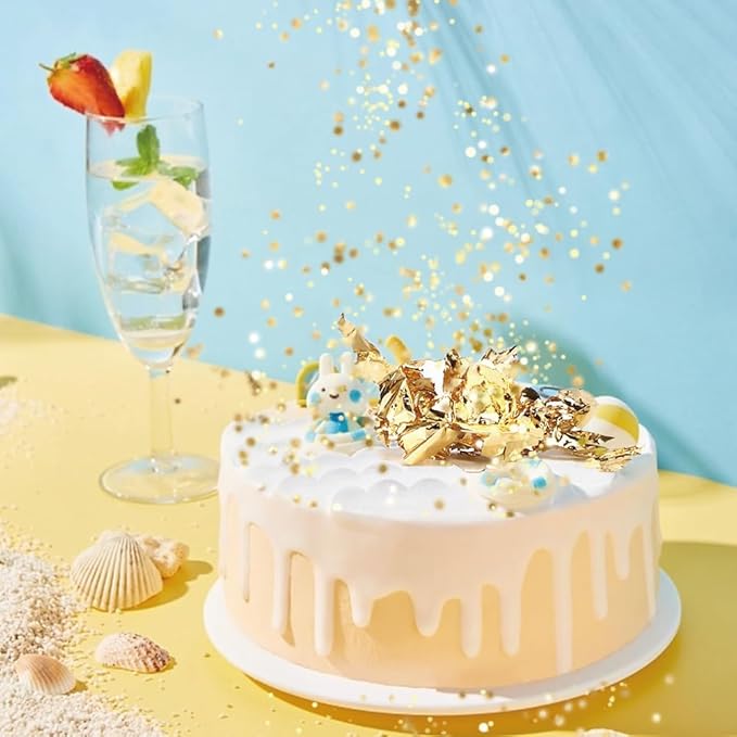 Lwuey Decorating Flakes, Gold Leaf Cake Decoration Flake Goldlen Toppers Gilding Foil Decor Imitation Metallic Decorative Drink Cooking Chocolates Cakes Drinks Dessert Cupcake Makeup 2PCS