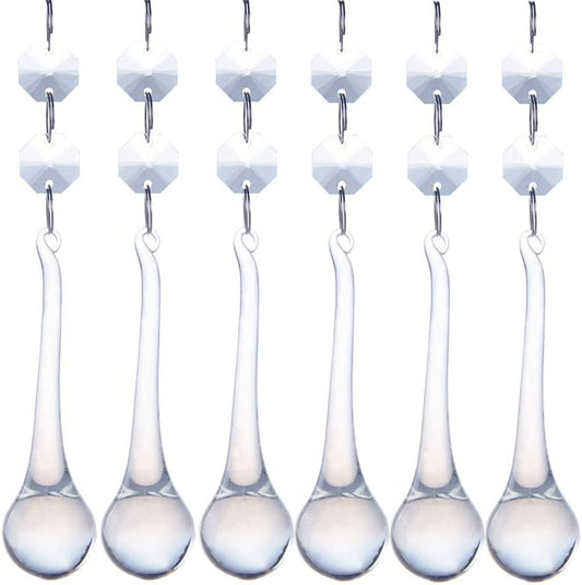 H&D 10pcs 5.3" Crystal Raindrop with Octagon Beads Chandelier Prisms Pendants Lamp Curtain DIY Suncatcher Parts (Clear)