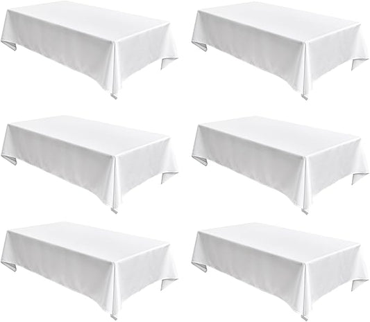 Fitable Faux Linen White Tablecloths for Rectangle Tables - 60 x 84 Inch - 6 Pack Fabric Textured Folding Table Clothes Faux Burlap 4 Ft Table Covers for Wedding, Party, Banquet, Birthday