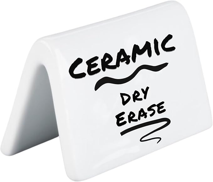 Double Sided Ceramic Dry Erase Table Tent Sign White - 3-1/2"x2" - Reusable Tabletop Setting. Great for Wedding, Birthday, Picnic, Banquet, Buffet, Bakery, Party, Events, Message Board - 4 PK