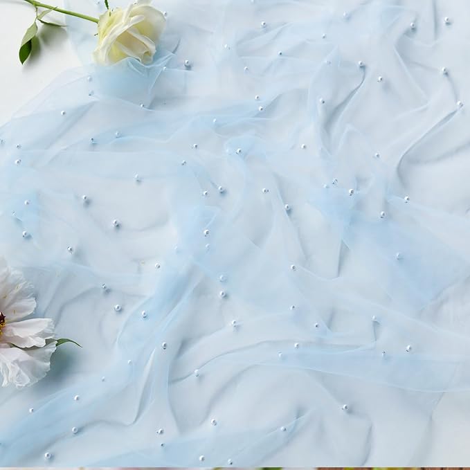 Artoid Mode Pearl Blue Gauze Table Runner 120 Inch 10FT, Seasonal Sheer Dining Holiday Wedding Birthday Baby Shower Table Decor for Home Party