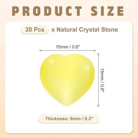 PATIKIL 20 Pcs Natural Heart Shaped Crystal Stone, 0.6 Inch Mini Polished Love Gemstone Crystal, Pocket Rock Engraved Worry Stones for Women Gifts Meditation, Bright Yellow