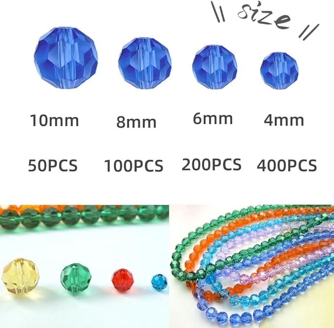 50 PCS 10mm Crystal Glass Beads Round Multiple Faceted Loose Spacer Glass Beads for DIY Handcrafte Bracelet Necklace Earring Jewelry Making(Peacoca Blue)