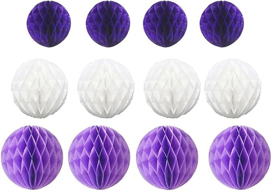 12pcs Party Honeycomb Balls Decorations 3'' 6'' 8'' Honeycomb Flower Tissue Pom Poms Flower Balls Hanging Flower Balls for Baby Shower Birthday Wedding Nursery Decor(3'' 6'' 8''Purple kit)