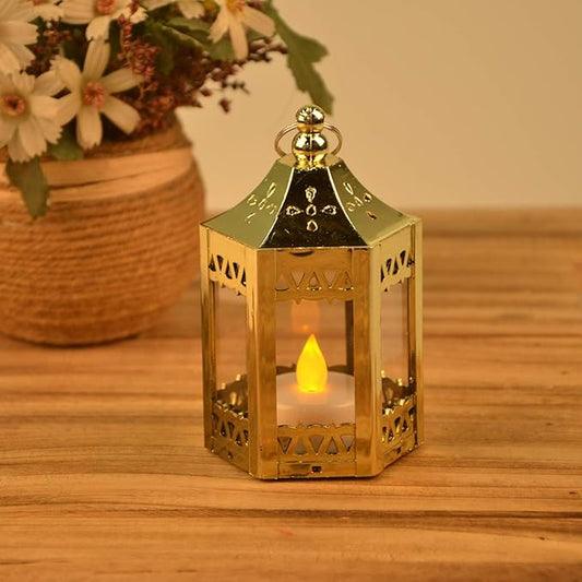 zkee Mini Star Lanterns with Flickering LED, Battery Included, Decorative Hanging Lanterns for Christmas and Indoor Use (Set of 8, Golden)