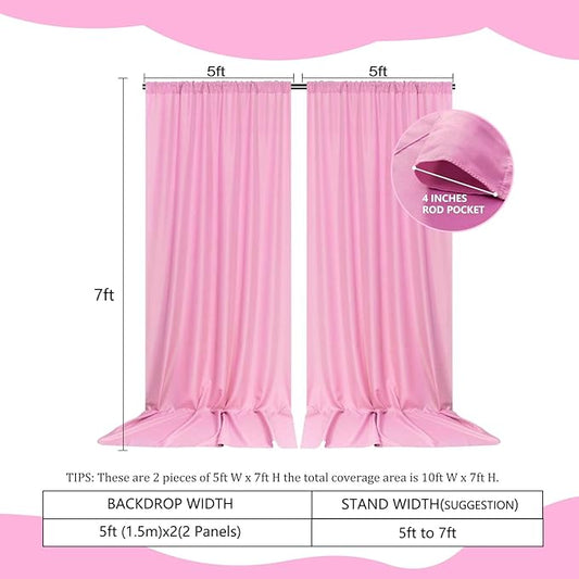 2 Panels Pink Backdrop Curtain, 10 x 7 Feet Background Curtains for Parties, Weddings, Baby Showers, Bachelorette Halloween, Christmas Birthday Party Photoshoot Backdrop Curtains Decorations