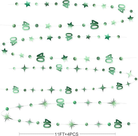Sage Green 40th Birthday Decorations Number 40 Circle Dot Twinkle Star Garland Metallic Streamer Banner Backdrop for Women Mens Cheers to 40 Years Old Birthday Happy 40th Anniversary Party Supplies