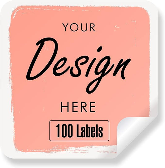 Custom Stickers - Personalized Labels with Heart Design, 100 Pink Square Stickers (Waterproof, Outdoor Use)