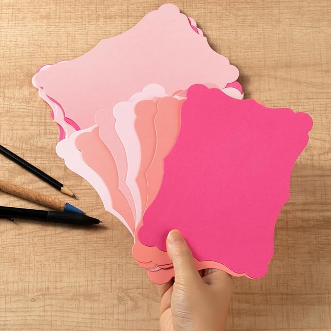 50 Pack Blank Kraft Cards Cardstock Thick Paper Brown Greeting Cards for DIY Gift Card Menus, Baby Shower and Wedding Invitations (Pink, 5 Colors, 4x6IN)