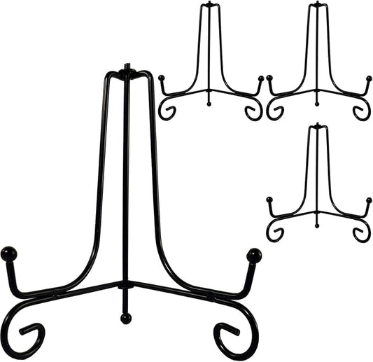 4PCS Premium Black Iron Plate Stands for Display 6 Inch, Decorative Solid Metal Plate Holders for Displaying, Mini Easel, Frame, Book, Card, Plaque, Bowl, Picture Stands for Display