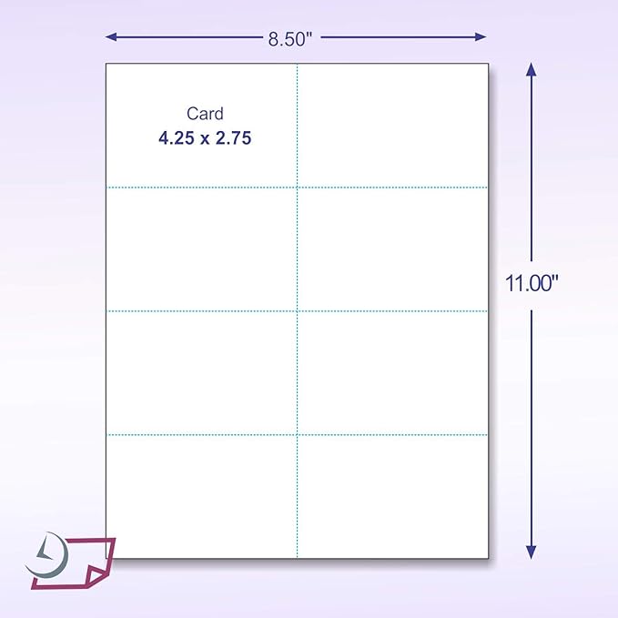 NextDayLabels - Blank Perforated Printable Cardstock, 8 Cards per Sheet, 100# tag - for laser and inkjet printer, 4-1/4" x 2-3/4" Each Card - 800 Cards - Made in the USA