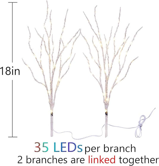 Birchlitland Lighted Birch Branches Battery Operated 18IN 70 LED 8 Function, White or Multiple Colors, Artificial Decorative Branch Lights for Home and Holiday Decoration Indoor Outdoor